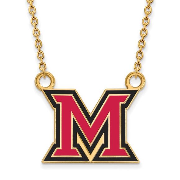 14k Gold Plated Silver Miami U Large Enamel 'M' Pendant Necklace - Picture 1 of 5